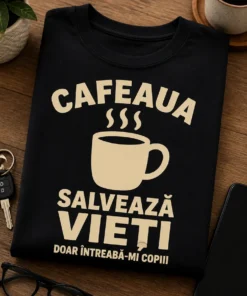 Tricou pentru mamei iubitoare de cafea – Cafeaua salvează vieți doar Întreabă-mi Copiii – tricou amuzant cu mesaj
