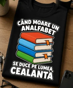 Tricou cu un motiv amuzant – Când Moare Un analfabet se Duce Pe Lumea cealantă – tricou amuzant cu mesaj