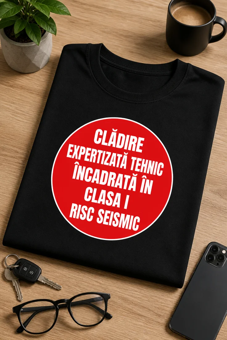 Tricou pentru arhitectului – Clădire expertizată Tehnic încadrată În clasa I risc Seismic – tricou amuzant cu mesaj
