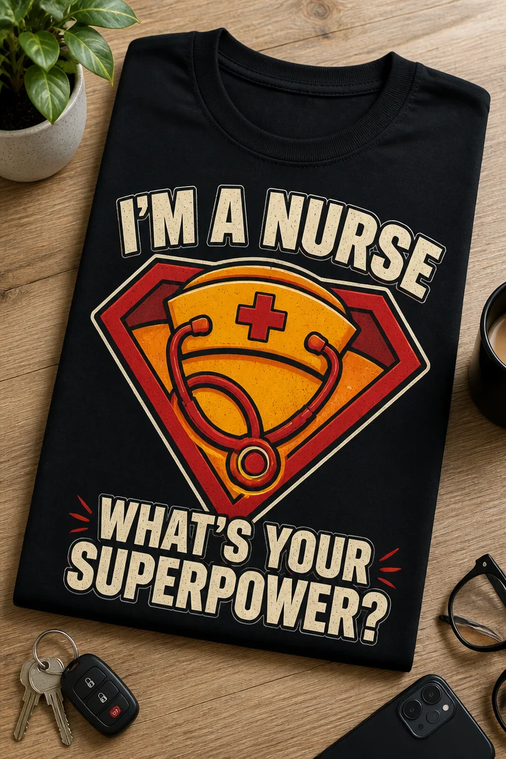Tricou pentru asistentă – I’m A Nurse what’s Your superpower? – tricou amuzant cu mesaj