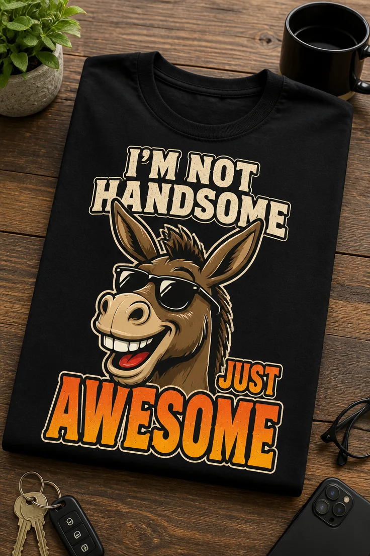 Tricou cu un motiv măgar amuzant – I’m Not handsome just awesome – tricou amuzant cu mesaj