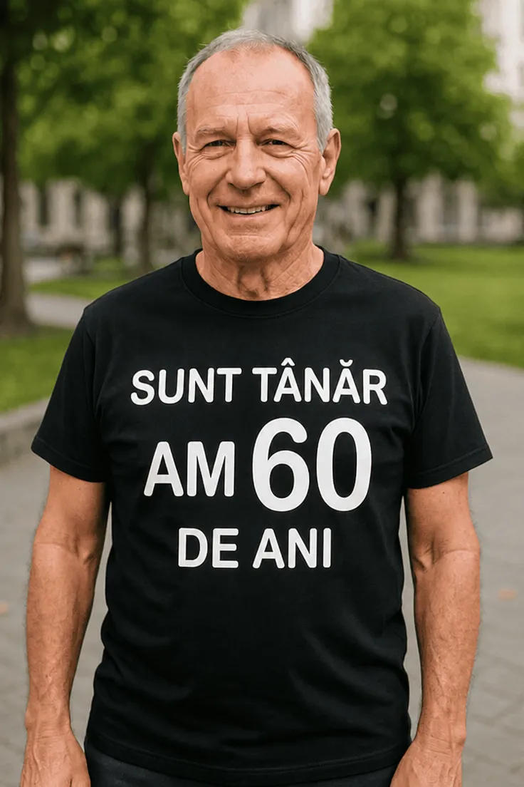 Tricou amuzant Tânăr la 60 de ani, cadou de zi de naștere pentru aniversarea de 60 ani