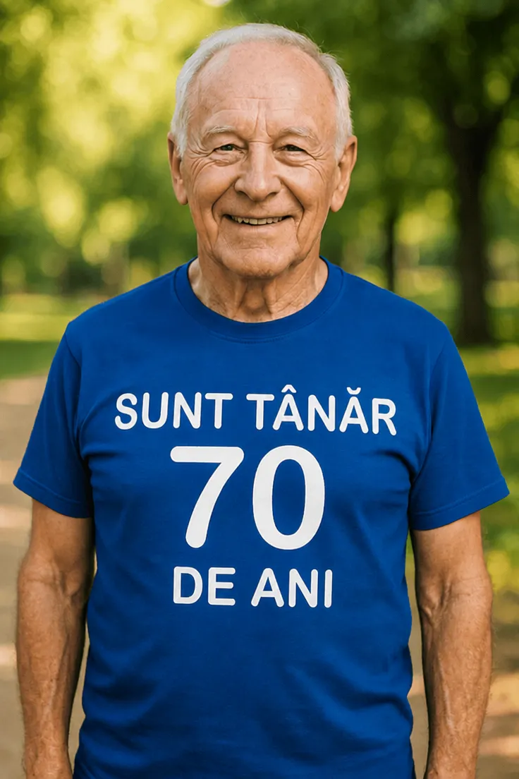 Tricou amuzant Tânăr la 70 de ani, cadou de zi de naștere pentru aniversarea de 70 de ani