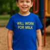 Tricou pentru copii Muncesc pentru lapte, cadou de zi de naștere pentru bebe sau copil mic