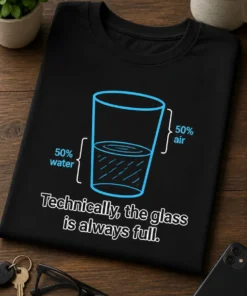 Tricou cu un motiv pahar plin – 50% air 50% water Technically, the glass is always full. – tricou amuzant cu mesaj