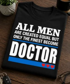 Tricou pentru doctor – All Men are Created Equal But only The Finest Become doctor – tricou amuzant cu mesaj