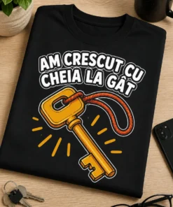 Tricou pentru copilului anilor 80 și 90 – Am Crescut Cu cheia La Gât – tricou amuzant cu mesaj