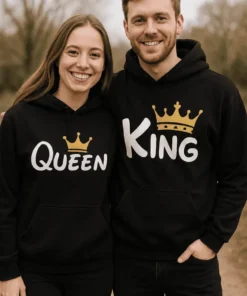 Bluză amuzantă Set rege și regină cu imprimeu QUEEN KING, cadou pentru cuplu