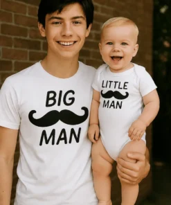 Body bebeluș Big man little man cu mesajul BIG MAN LITTLE MAN