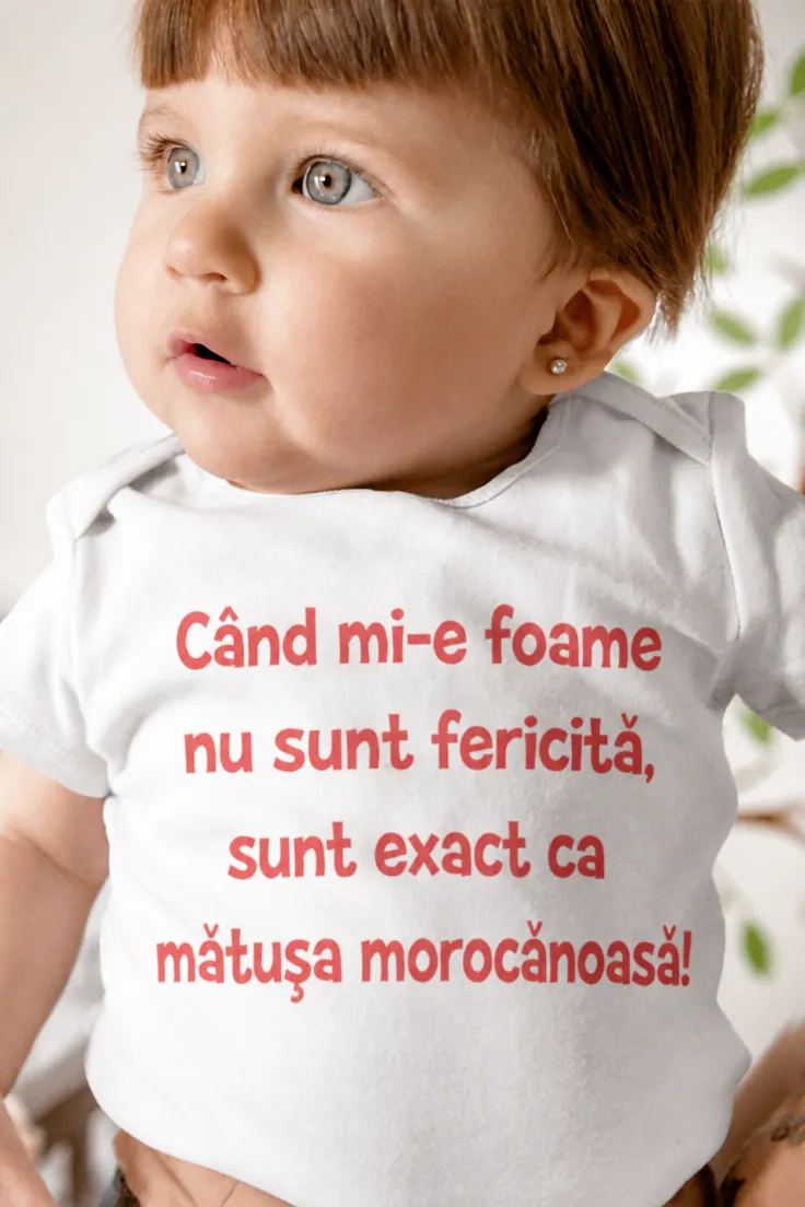 Body bebeluș Când mi-e foame cu mesaj amuzant pentru cadou