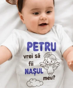 Body bebeluș Cerere naș cu nume personalizat cu mesaj pentru viitorul naș