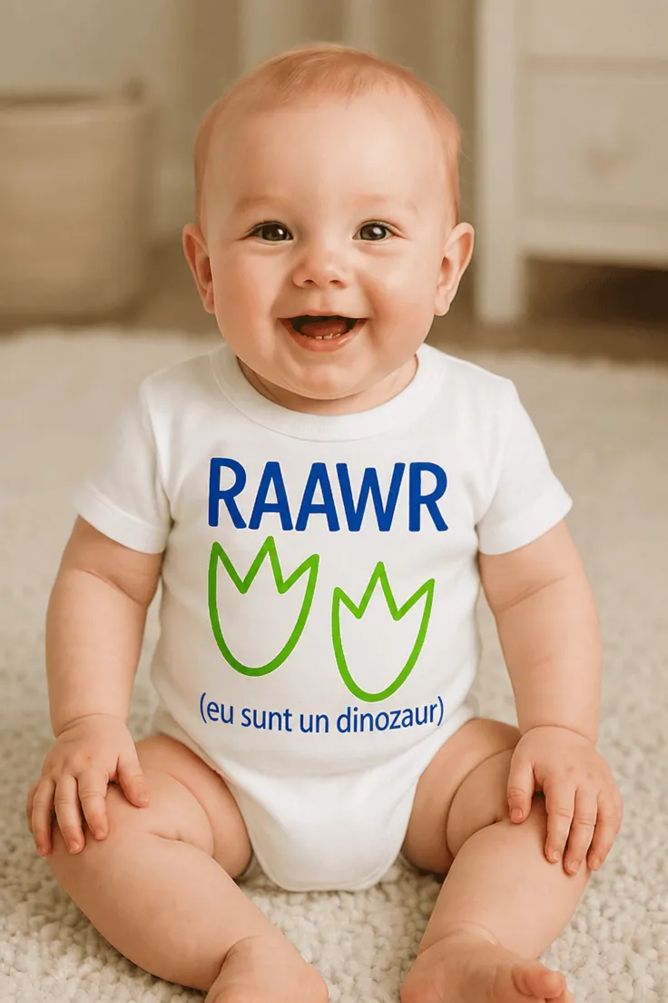 Body bebeluș Dinozaur raawr cu mesajul RAAWR (eu sunt un dinozaur)