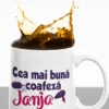 Cană amuzantă Cea mai bună coafeză cu nume personalizat Janja, cadou pentru coafeză