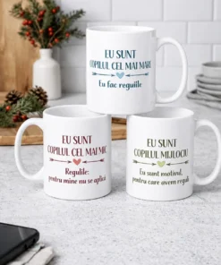 Cană amuzantă Trei copii reguli cu mesaj haios despre frați și reguli în familie