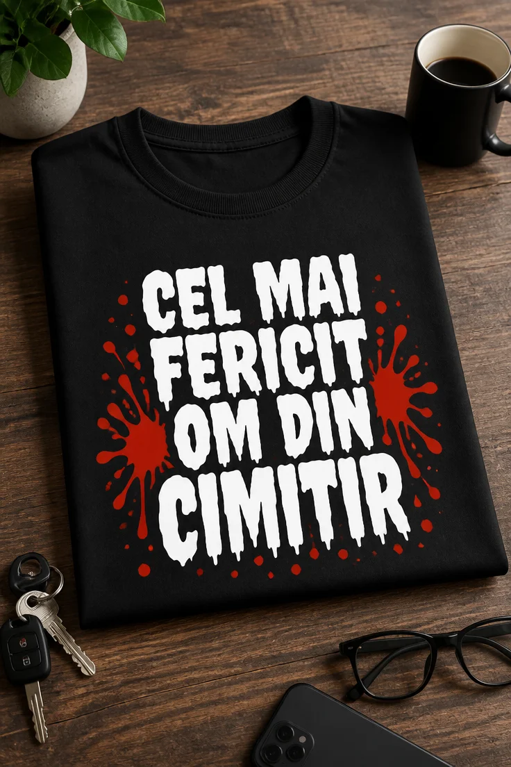 Tricou cu un motiv horror – Cel Mai fericit om Din cimitir – tricou amuzant cu mesaj