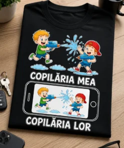 Tricou cu un motiv copilărie comparată – Copilăria Mea copilăria Lor – tricou amuzant cu mesaj