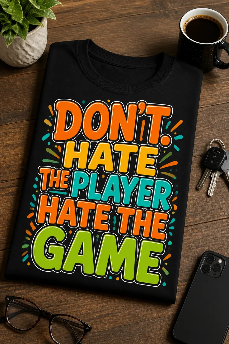 Tricou pentru persoanei competitive – Don’t. hate the Player hate The game – tricou amuzant cu mesaj