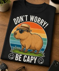 Tricou cu un motiv capybara – Don't Worry! be Capy – tricou amuzant cu mesaj