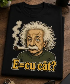 Tricou cu un motiv Einstein – E=cu cât? – tricou amuzant cu mesaj