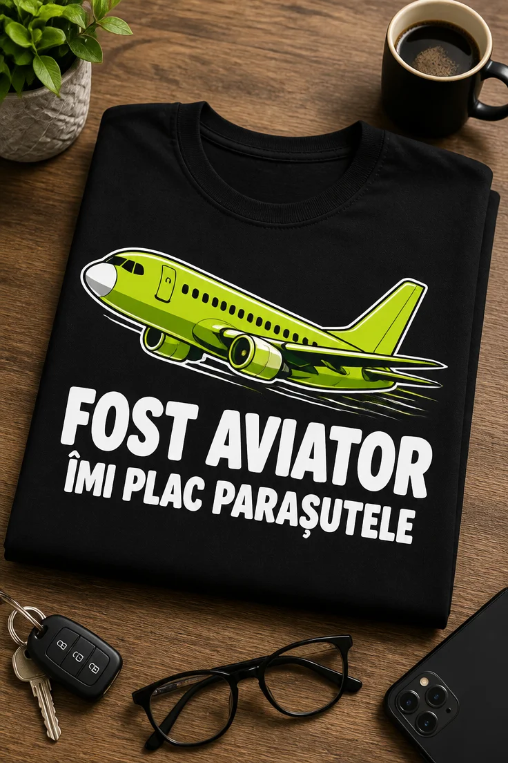 Tricou pentru pasionatului de aviație – Fost Aviator îmi Plac Parașutele – tricou amuzant cu mesaj