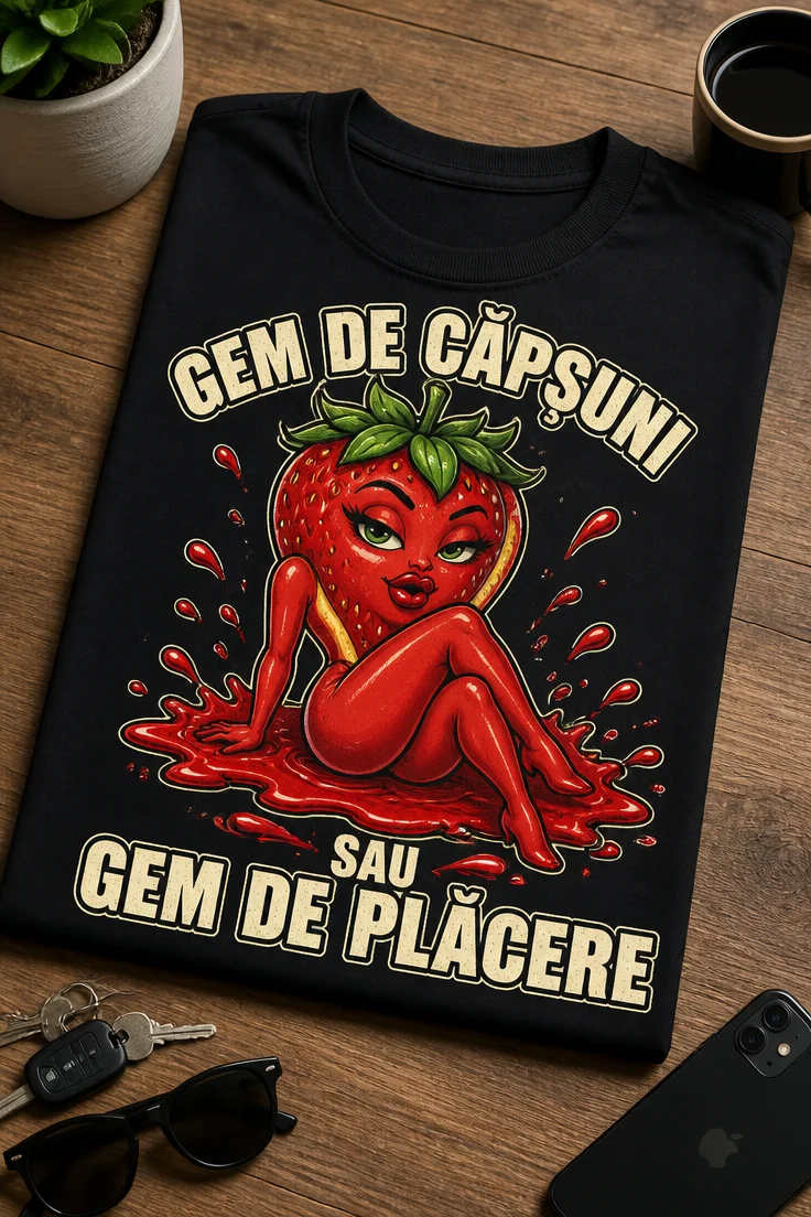 Tricou cu un motiv dulce obraznic – Gem De Căpșuni sau gem De Plăcere – tricou amuzant cu mesaj