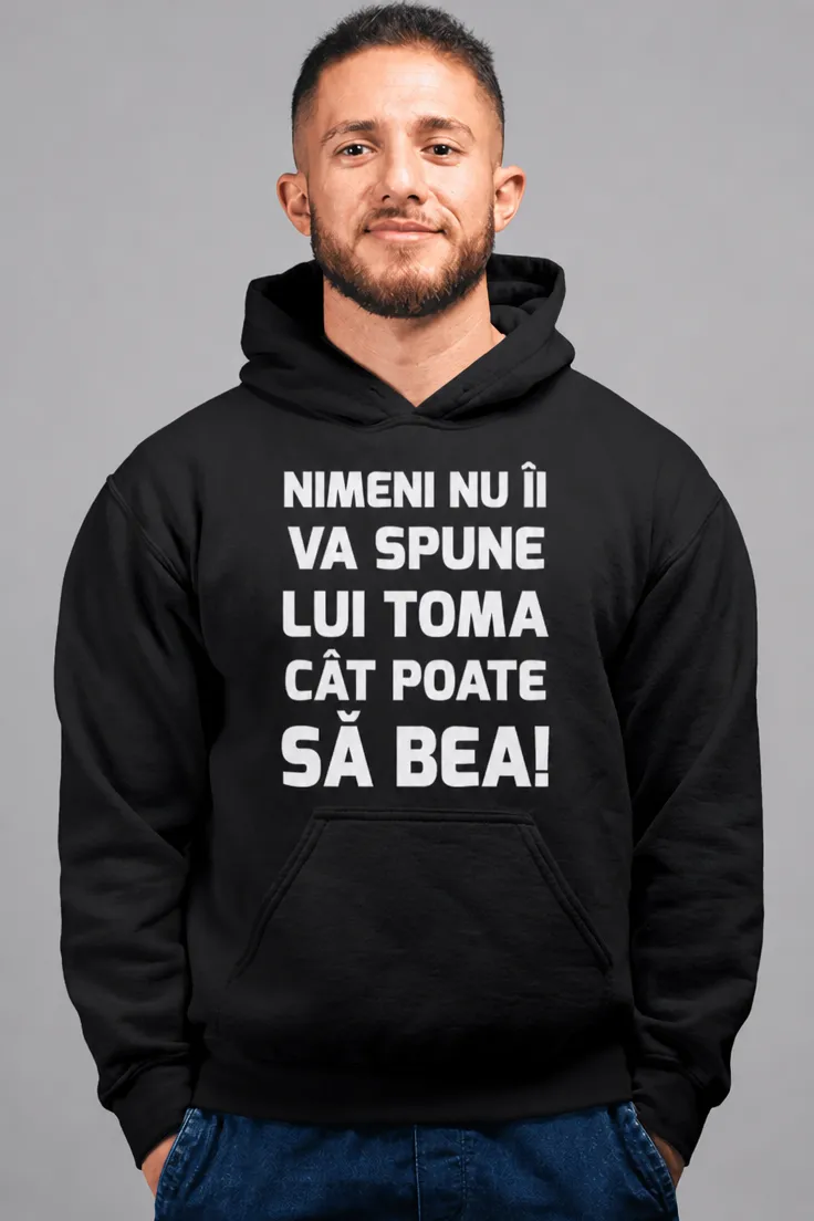 Hanorac cu glugă Cât poate bea cu nume personalizat, cu mesaj amuzant pentru cadou