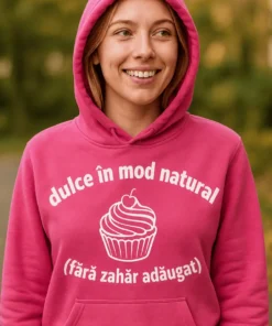 Hanorac cu glugă dulce natural fără zahăr, cadou amuzant cu mesaj dulce în mod natural (fără zahăr adăugat)