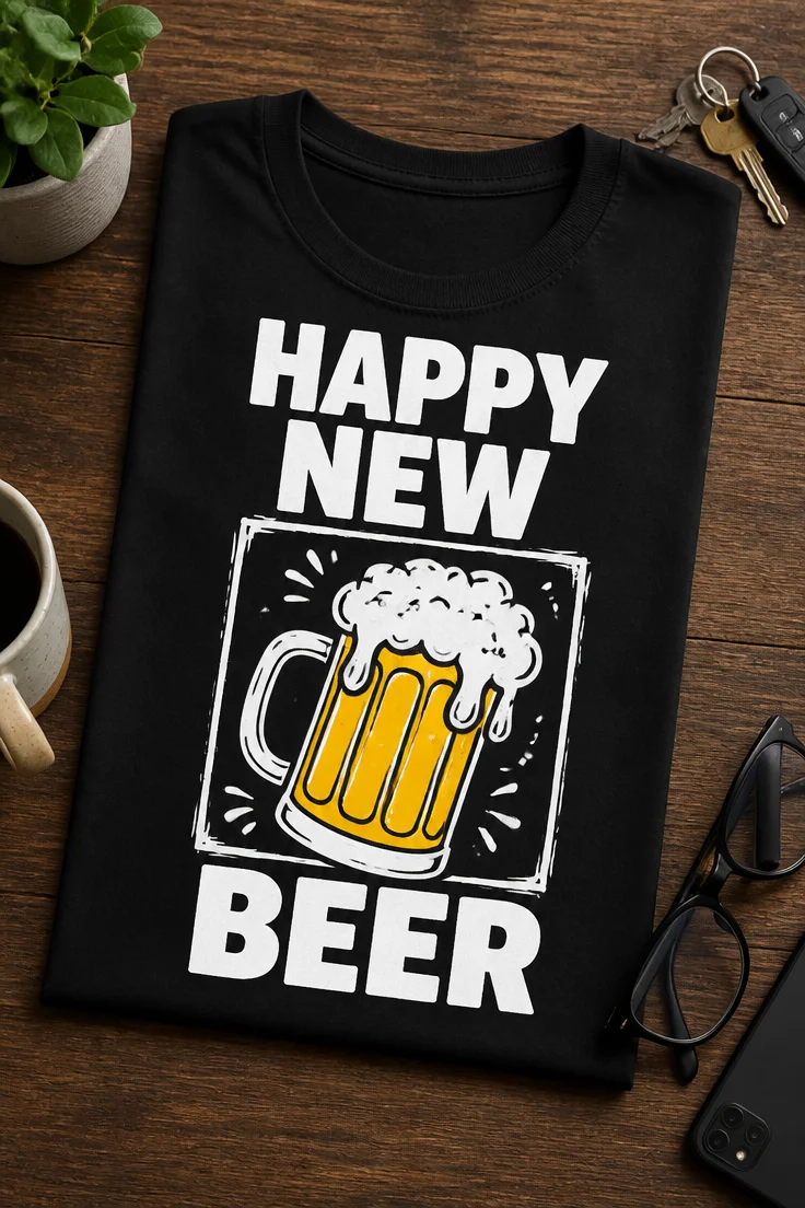 Tricou pentru iubitorului de bere – Happy new beer – tricou amuzant cu mesaj
