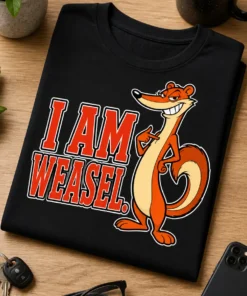 Tricou cu un motiv nevăstuică – I Am weasel. – tricou amuzant cu mesaj