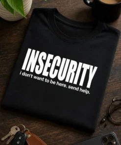 Tricou pentru persoanei anxioase – INSECURITY i don't want to be here. send help. – tricou amuzant cu mesaj
