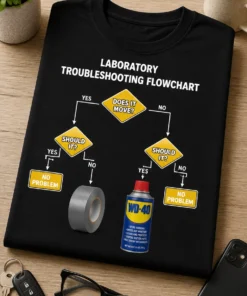 Tricou pentru inginer – Laboratory Troubleshooting Flowchart does It Move? yes no should It? yes no no Problem should It? yes no no Problem – tricou amuzant cu mesaj