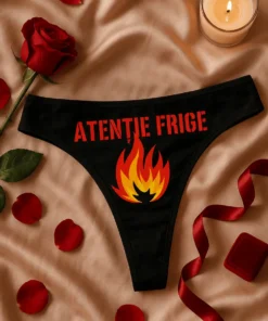 Lenjerie damă Atenție frige cu mesajul ATENȚIE FRIGE, design amuzant pentru cadou