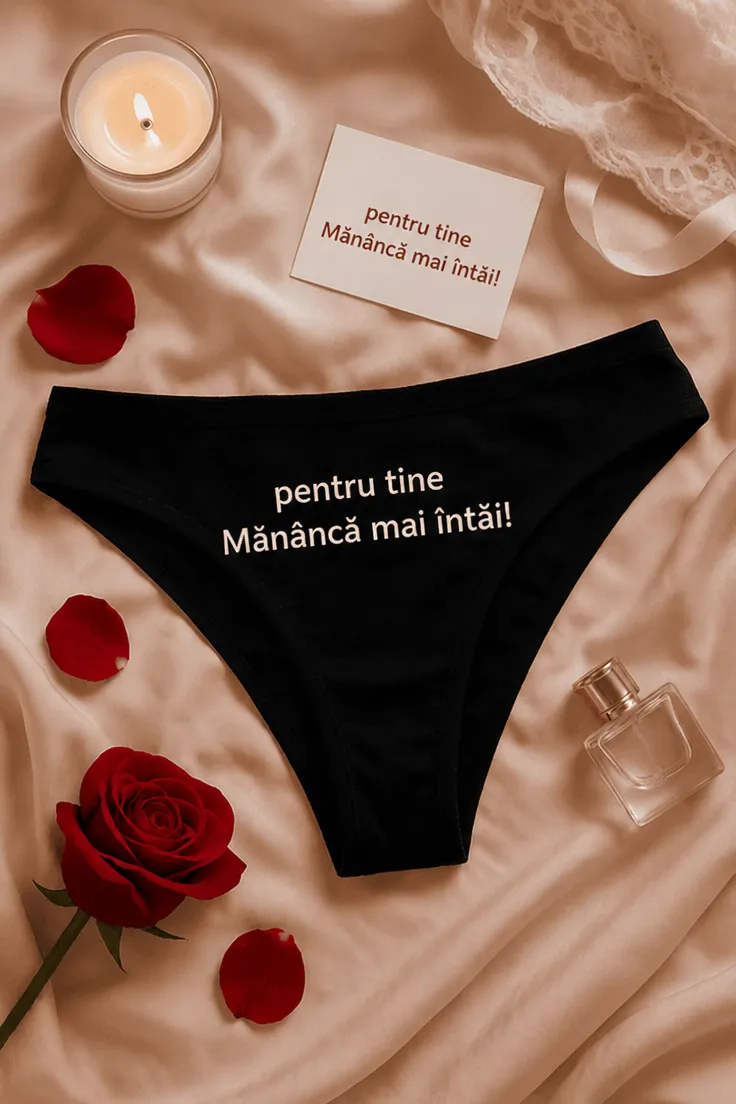 Lenjerie damă Mănâncă mai întâi, cadou amuzant pentru zi de naștere