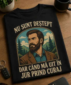 Tricou cu un motiv ironic – Nu Sunt Deștept dar Când Mă Uit În jur Prind Curaj – tricou amuzant cu mesaj