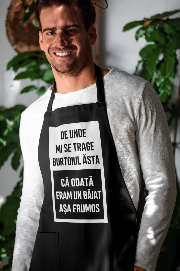 Șorț amuzant Burtoi de băiat frumos cu mesaj comic pentru cadou