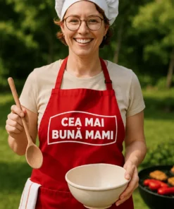 Șorț amuzant Cea mai bună mami cu mesajul CEA MAI BUNĂ MAMI