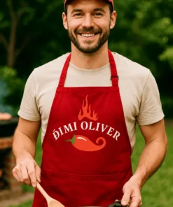 Șorț amuzant Dimi Oliver cu nume personalizat, cadou haios cu textul DIMI OLIVER