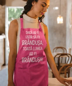 Șorț amuzant Oricine ar fi cu nume personalizat, cadou haios cu mesajul DACĂ AR FI UȘOR SĂ FII BRÂNDUȘA, TOATĂ LUMEA AR FI BRÂNDUȘA!