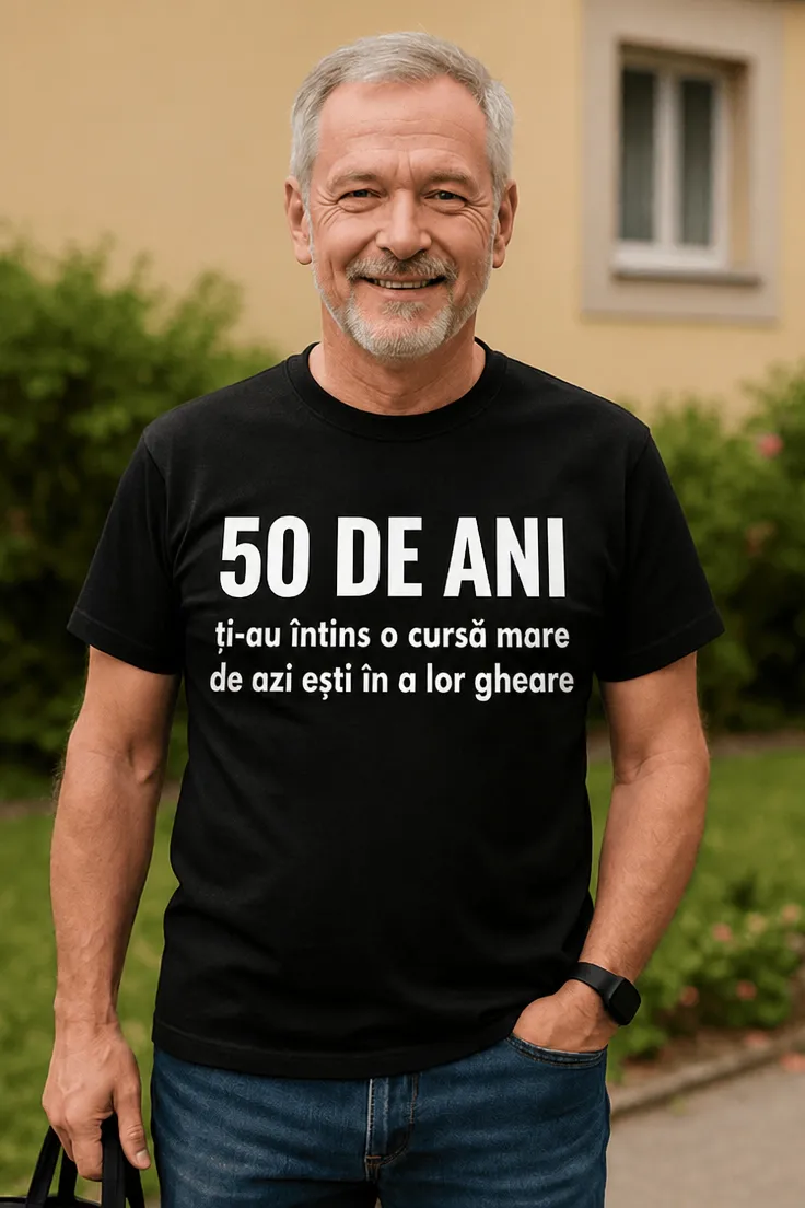 Tricou amuzant 50 de ani capcană cu mesaj haios de aniversare