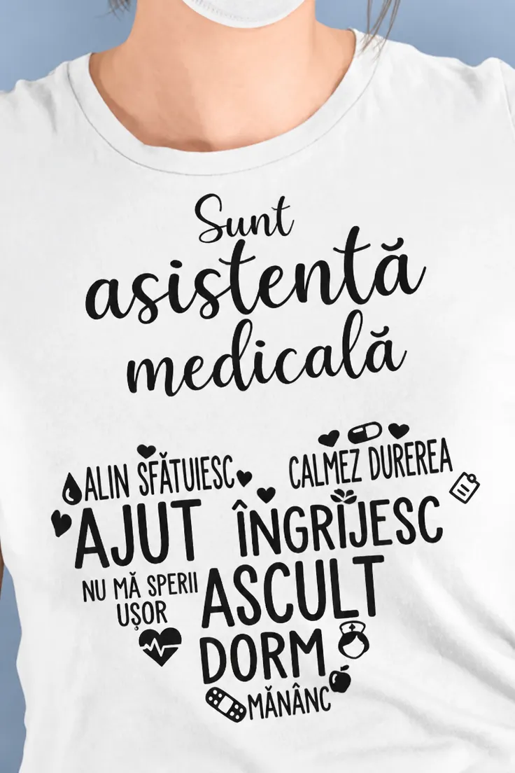 Tricou amuzant Asistentă medicală cu inimă, cadou pentru asistentă medicală cu mesaj haios