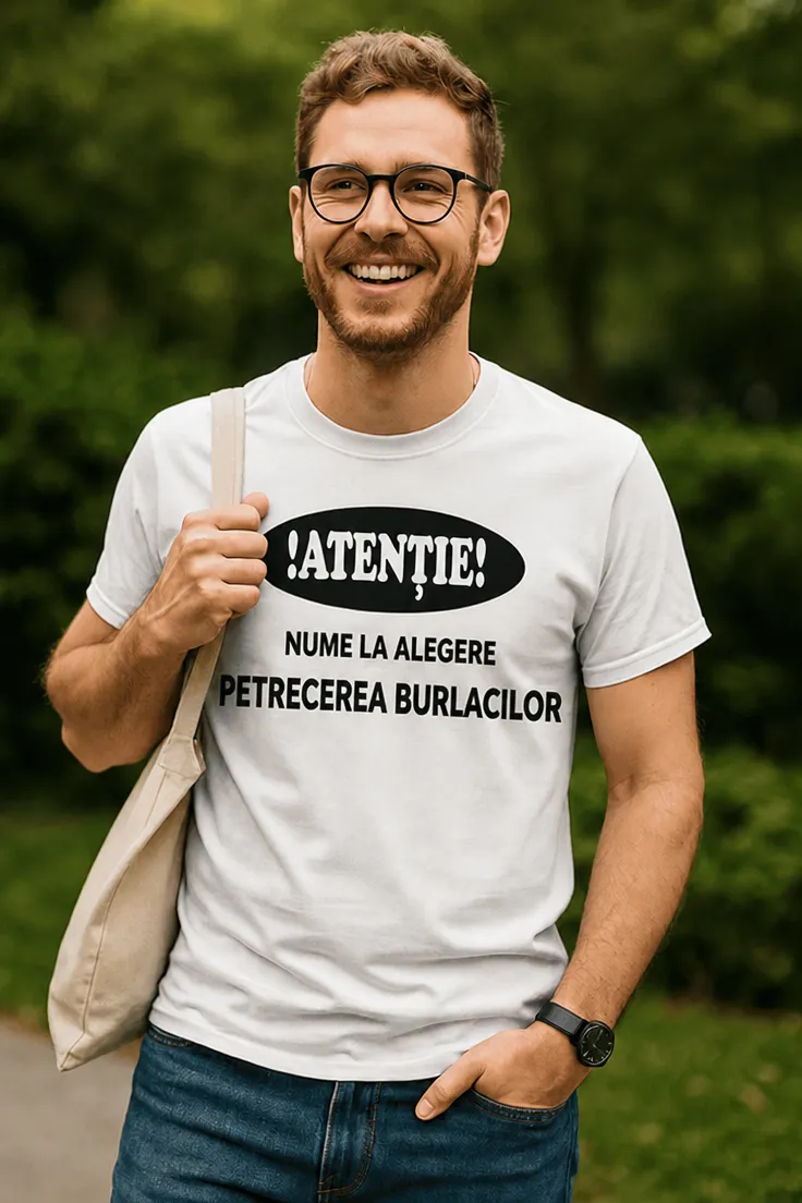 Tricou amuzant Atenție burlăcie cu nume personalizat pentru petrecerea burlacilor