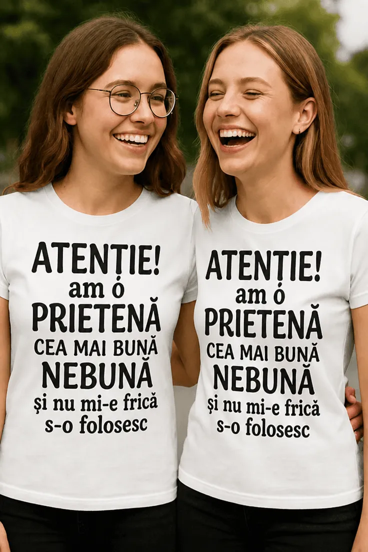 Tricou amuzant Atenție prietenă nebună cu mesaj haios pentru cadou