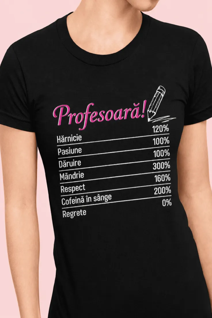 Tricou amuzant cadru didactic energic cu mesaj pentru profesoară și grafică veselă