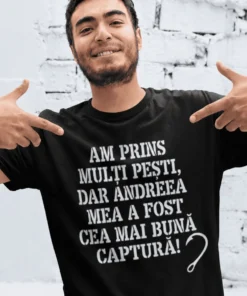 Tricou amuzant Captură de pescar cu nume personalizat, cadou haios pentru pescar