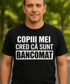 Tricou amuzant Copiii cred că sunt bancomat cu mesaj comic pentru părinți