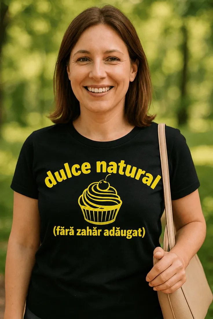 Tricou amuzant Dulce natural cu mesajul dulce natural (fără zahăr adăugat)