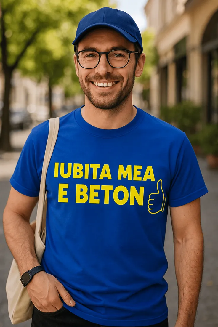 Tricou amuzant Iubita mea e beton cu mesajul IUBITA MEA E BETON