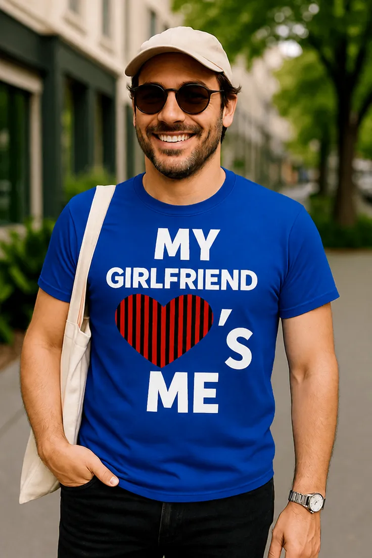 Tricou amuzant Iubita mea mă iubește cu imprimeu MY GIRLFRIEND ME S