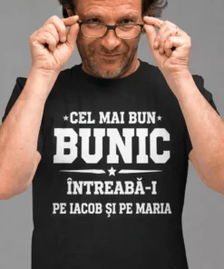 Tricou amuzant Întreabă bunicul cu nume personalizat, cu mesaj pentru bunic și nume personalizate