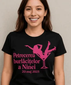 Tricou amuzant petrecere burlăcițe cu nume personalizat pentru gașca miresei